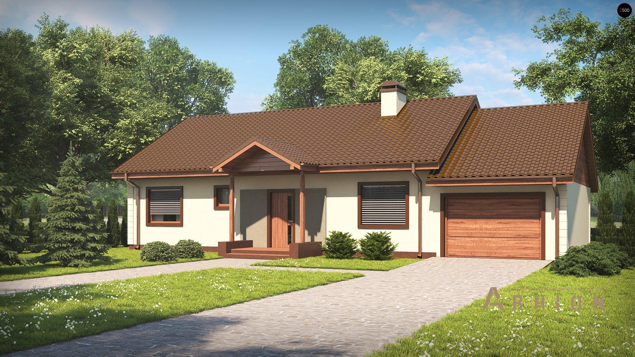 1. Проект одноэтажного дома в европейском стиле с двускатной кровлей, Z91 GP, площадью - 149 кв c терассой, гаражом